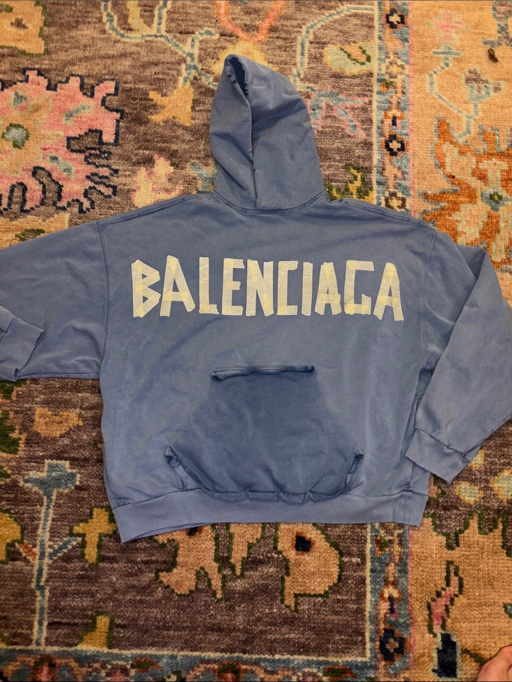 Balenciaga Light Blue Crewneck Hoodie with White Logo